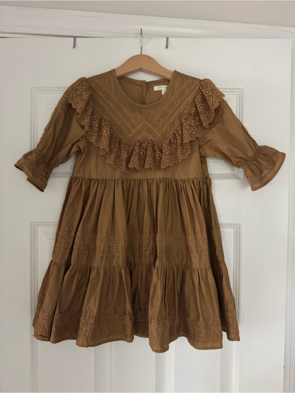 Noralee Genevieve Brown Ruffle Lace Tiered Dress Size 6
